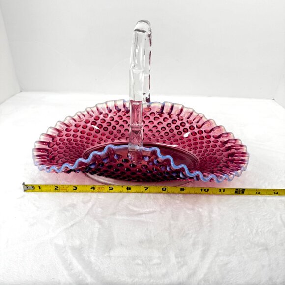 Fenton Plum Opalescent Hobnail Large 12.5" Oval Basket - Picture 15 of 16